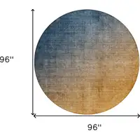 Photo of 8' Round Denim and Gold Round Ombre Washable Non Skid Indoor Outdoor Area Rug