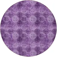 Photo of 8' Round Eggplant Round Floral Medallion Washable Non Skid Indoor Outdoor Area Rug