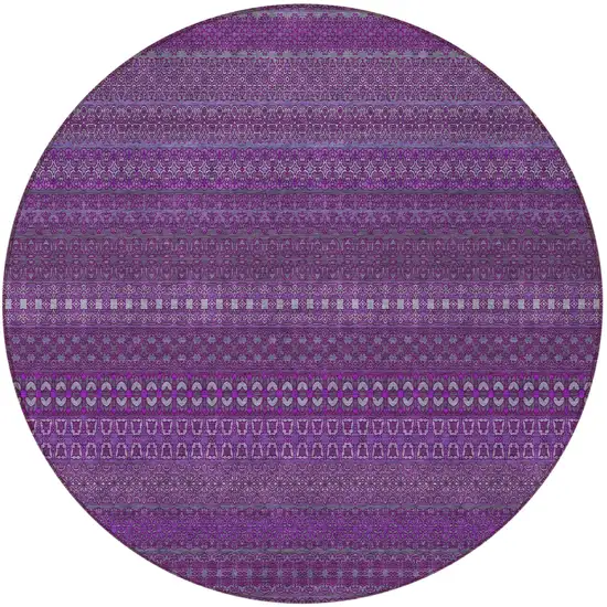 Eggplant Round Striped Washable Non Skid Indoor Outdoor Area Rug Photo 4