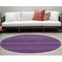 Photo of 8' Round Eggplant Round Striped Washable Non Skid Indoor Outdoor Area Rug