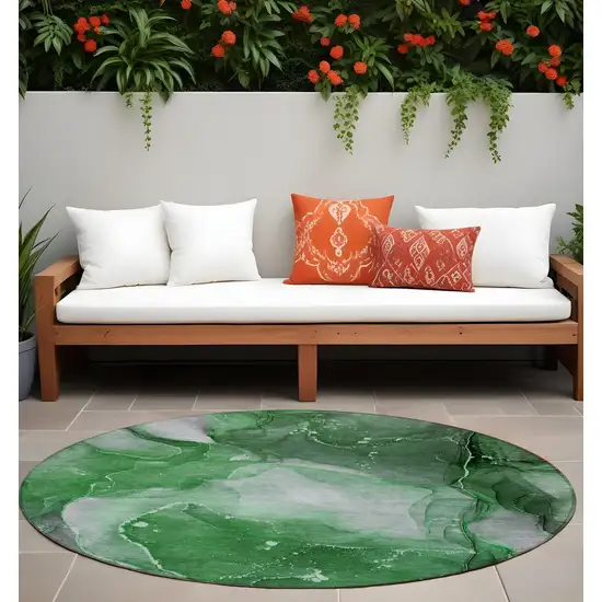 8' Round Emerald Round Abstract Washable Non Skid Indoor Outdoor Area Rug Photo 1