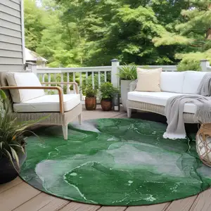 Photo of 8' Round Emerald Round Abstract Washable Non Skid Indoor Outdoor Area Rug