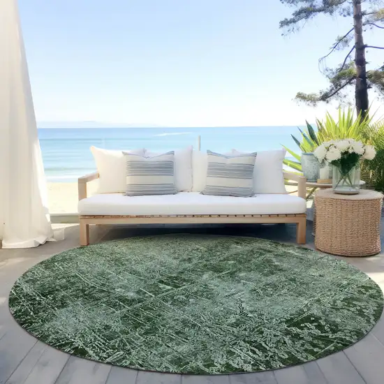 Emerald Round Abstract Washable Non Skid Indoor Outdoor Area Rug Photo 8