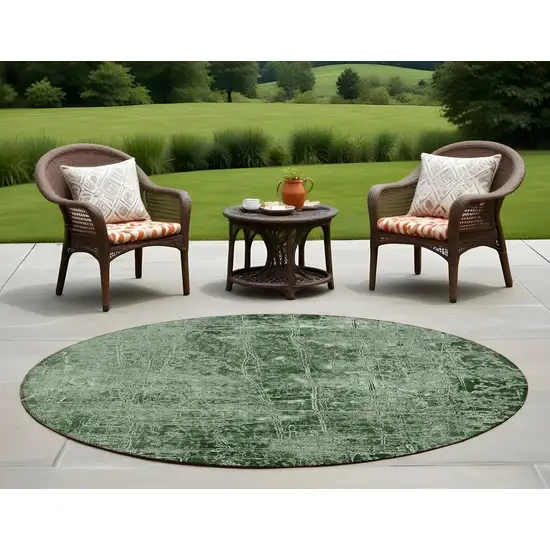 8' Round Emerald Round Abstract Washable Non Skid Indoor Outdoor Area Rug Photo 1