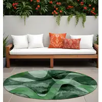 Photo of 8' Round Fern Green Round Abstract Washable Non Skid Indoor Outdoor Area Rug