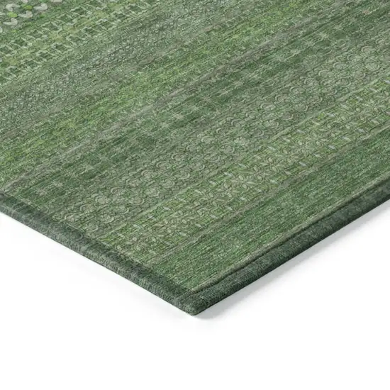 8' Round Fern Green Round Striped Washable Non Skid Indoor Outdoor Area Rug Photo 7