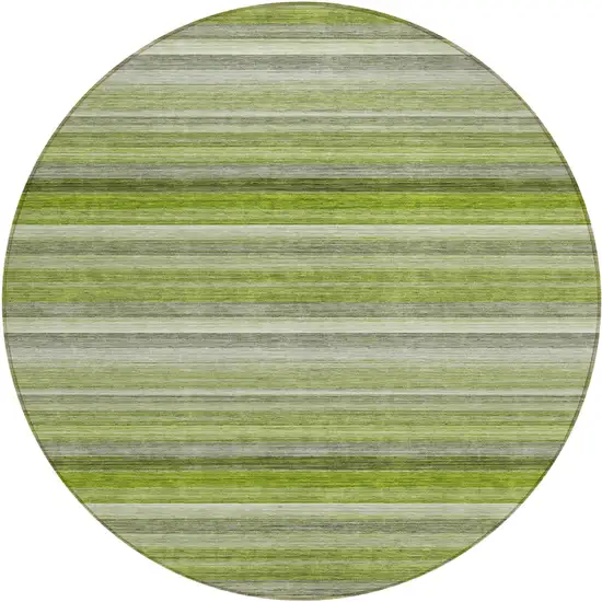 8' Round Fern Green Round Striped Washable Non Skid Indoor Outdoor Area Rug Photo 2