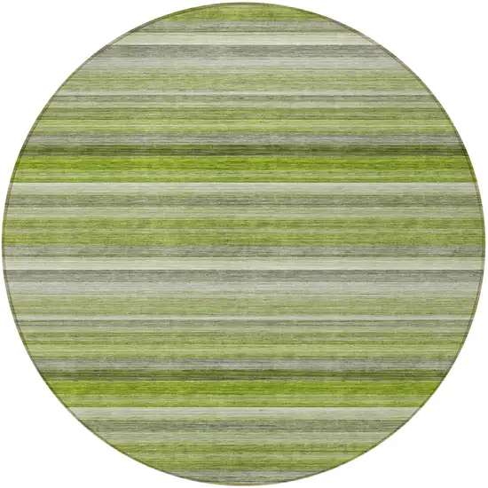 Fern Green Round Striped Washable Non Skid Indoor Outdoor Area Rug Photo 4