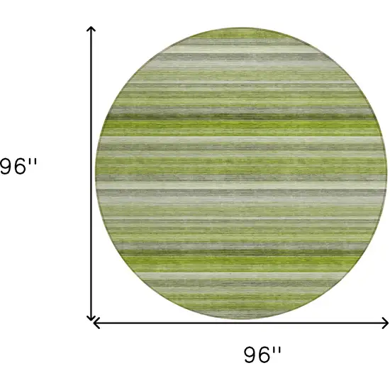 Fern Green Round Striped Washable Non Skid Indoor Outdoor Area Rug Photo 3