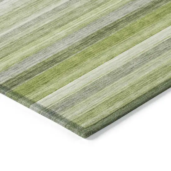 8' Round Fern Green Round Striped Washable Non Skid Indoor Outdoor Area Rug Photo 7