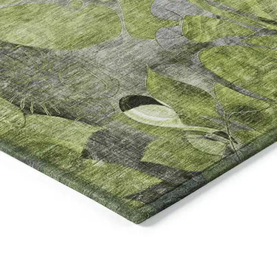 Fern Green and Gray Round Abstract Washable Indoor Outdoor Area Rug Photo 5