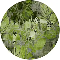 Photo of 8' Round Fern Green and Gray Round Floral Washable Non Skid Indoor Outdoor Area Rug