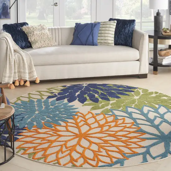 10' Round Floral Power Loom Area Rug Photo 7