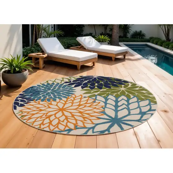 10' Blue and Green Round Floral Power Loom Area Rug Photo 1