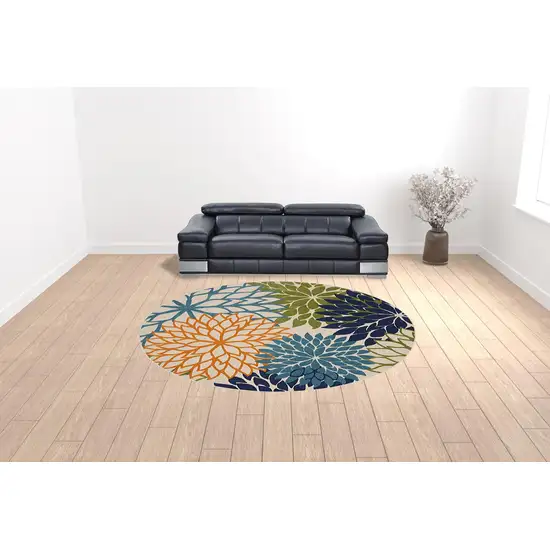 10' Round Floral Power Loom Area Rug Photo 2