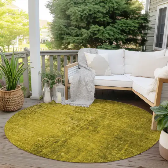 8' Round Gold Round Abstract Washable Non Skid Indoor Outdoor Area Rug Photo 8