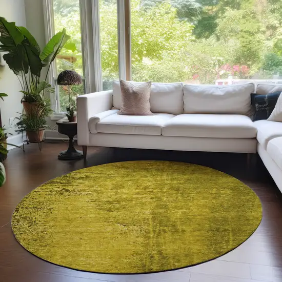 Gold Round Abstract Washable Non Skid Indoor Outdoor Area Rug Photo 9