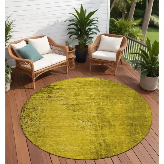 Gold Round Abstract Washable Non Skid Indoor Outdoor Area Rug Photo 1