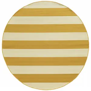 Photo of 8' Round Gold Round Geometric Stain Resistant Indoor Outdoor Area Rug