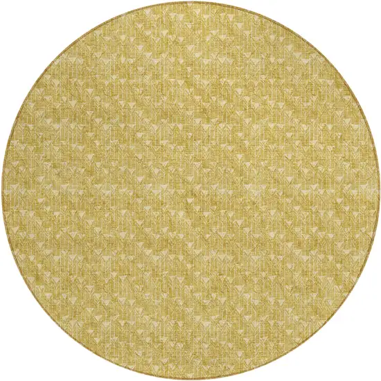 8' Round Gold Round Geometric Washable Non Skid Indoor Outdoor Area Rug Photo 2