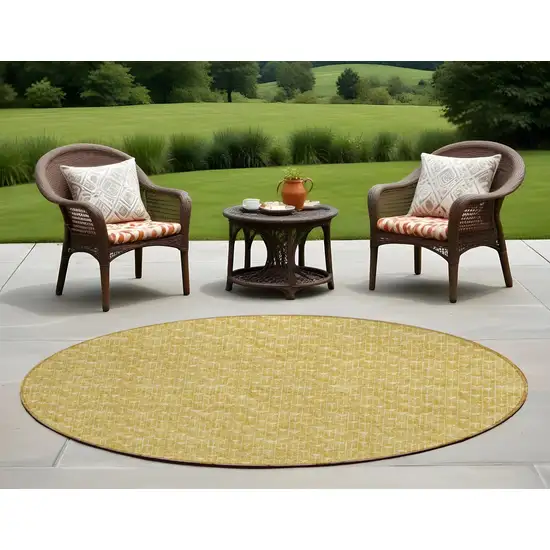 Gold Round Geometric Washable Non Skid Indoor Outdoor Area Rug Photo 1