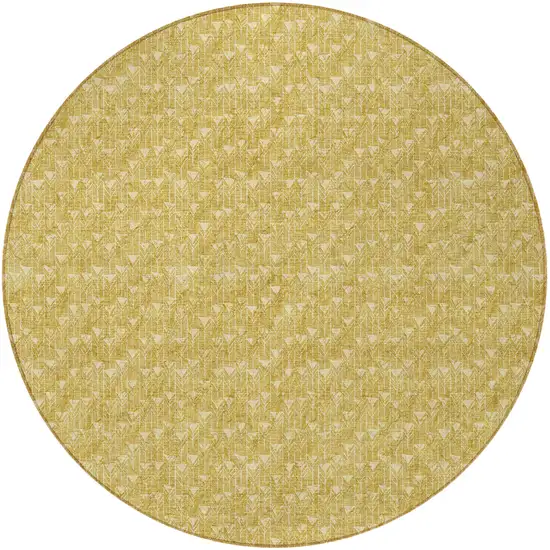 Gold Round Geometric Washable Non Skid Indoor Outdoor Area Rug Photo 4