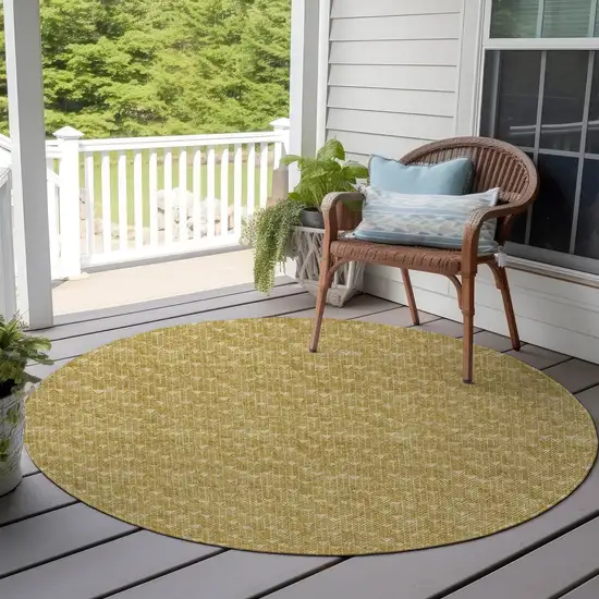 Gold Round Geometric Washable Non Skid Indoor Outdoor Area Rug Photo 8