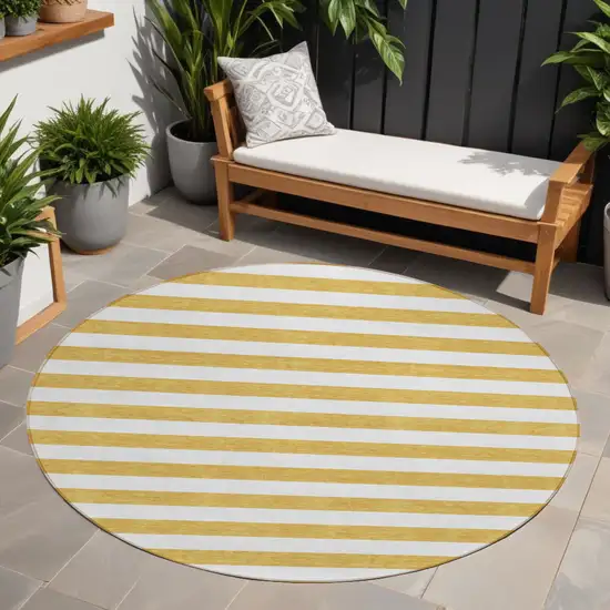 Gold Round Striped Washable Non Skid Indoor Outdoor Area Rug Photo 1