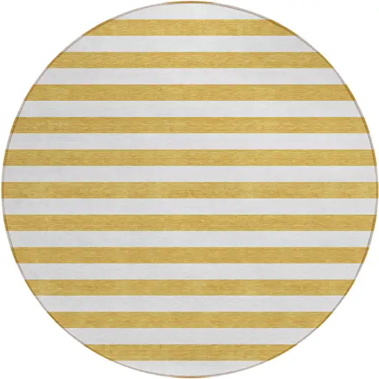 Gold Round Striped Washable Non Skid Indoor Outdoor Area Rug Photo 2