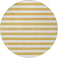 Photo of 8' Round Gold Round Striped Washable Non Skid Indoor Outdoor Area Rug