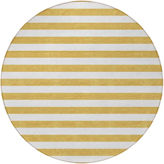 8' Round Gold Round Striped Washable Non Skid Indoor Outdoor Area Rug Photo 5