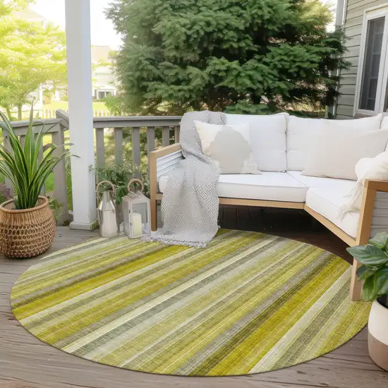 8' Round Gold Round Striped Washable Non Skid Indoor Outdoor Area Rug Photo 8