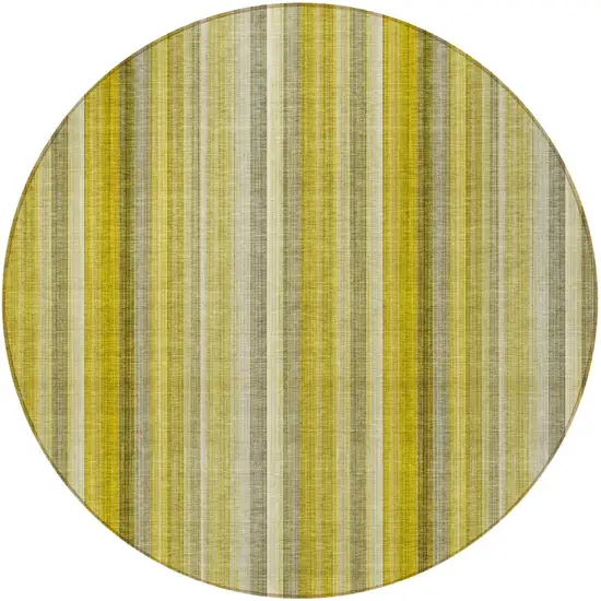 8' Round Gold Round Striped Washable Non Skid Indoor Outdoor Area Rug Photo 5