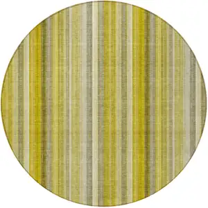 Photo of 8' Round Gold Round Striped Washable Non Skid Indoor Outdoor Area Rug