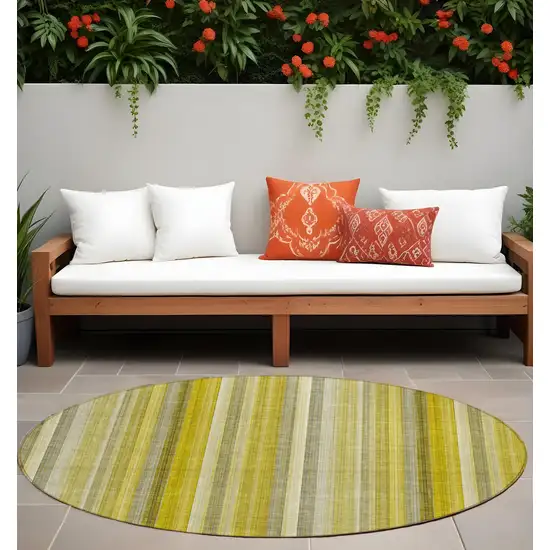 Gold Round Striped Washable Non Skid Indoor Outdoor Area Rug Photo 1