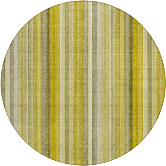 Gold Round Striped Washable Non Skid Indoor Outdoor Area Rug Photo 2