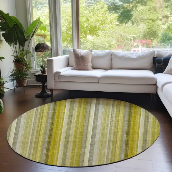 Gold Round Striped Washable Non Skid Indoor Outdoor Area Rug Photo 9