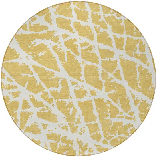 Gold and White Round Abstract Washable Non Skid Indoor Outdoor Area Rug Photo 4