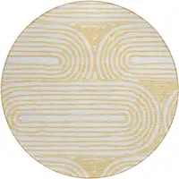 Photo of 8' Round Gold and White Round Abstract Washable Non Skid Indoor Outdoor Area Rug