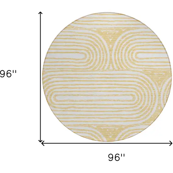 8' Round Gold and White Round Abstract Washable Non Skid Indoor Outdoor Area Rug Photo 3