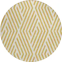 Photo of 8' Round Gold and White Round Geometric Washable Non Skid Indoor Outdoor Area Rug