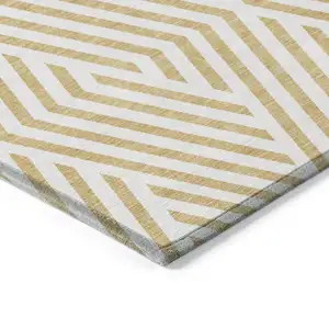 Photo of 8' Round Gold and White Round Geometric Washable Non Skid Indoor Outdoor Area Rug