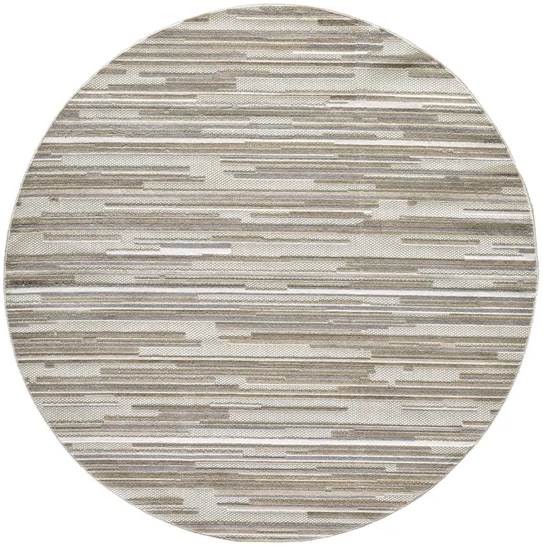 8' Round Gray Abstract Striped Indoor Outdoor Area Rug Photo 3