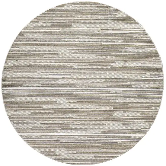 8' Round Gray Abstract Striped Indoor Outdoor Area Rug Photo 3