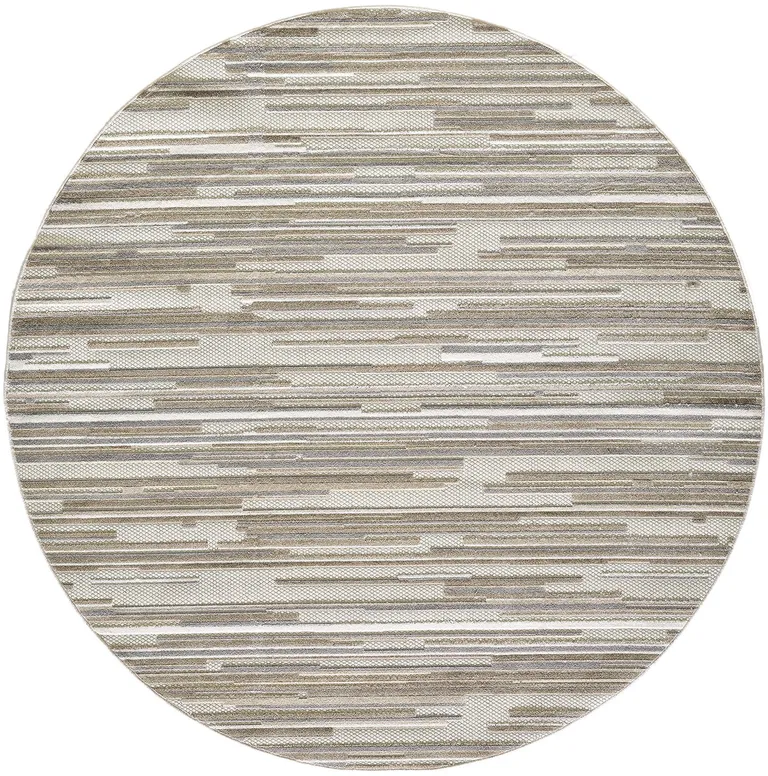 8' Round Gray Abstract Striped Indoor Outdoor Area Rug Photo 1