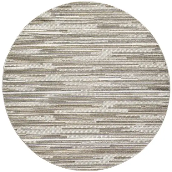 8' Round Gray Abstract Striped Indoor Outdoor Area Rug Photo 1