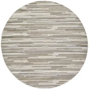 Photo of 8' Round Gray Abstract Striped Indoor Outdoor Area Rug