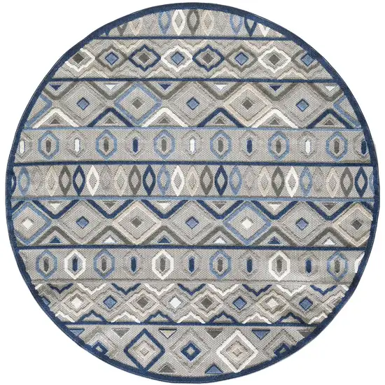 8' Round Gray Blue Aztec Pattern Indoor Outdoor Area Rug Photo 1