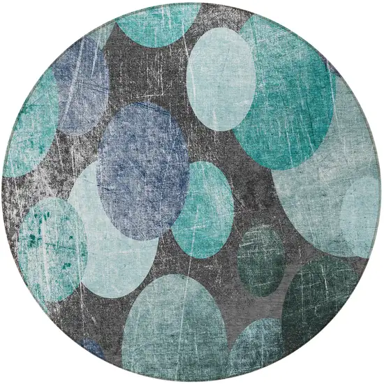 8' Round Gray Blue and Purple Round Abstract Washable Non Skid Indoor Outdoor Area Rug Photo 5