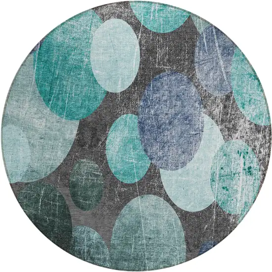 8' Round Gray Blue and Purple Round Abstract Washable Non Skid Indoor Outdoor Area Rug Photo 2